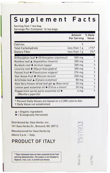 食物，涼茶，排毒 - Gaia Herbs, Cleanse & Detox, Caffeine-Free, 16 Tea Bags, 1.13 oz (32 g)