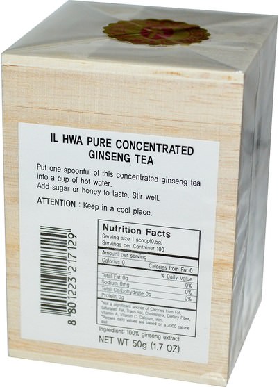食品，涼茶，人參茶，補品，adaptogen - Ilhwa, Pure Concentrated Ginseng Tea, 1.7 oz (50 g)