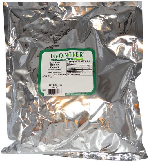 食物，涼茶，芙蓉 - Frontier Natural Products, Cut & Sifted Hibiscus Flowers, 16 oz (453 g)