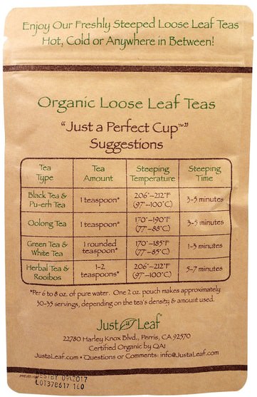 食物，涼茶，芙蓉 - Just a Leaf Organic Tea, Loose Leaf, Herbal Tea, Hibiscus Lemon, 2 oz (56 g)