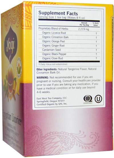 食物，涼茶，甘草茶，補品，adaptogen - Yogi Tea, Egyptian Licorice, Caffeine Free, 16 Tea Bags, 1.27 oz (36 g)