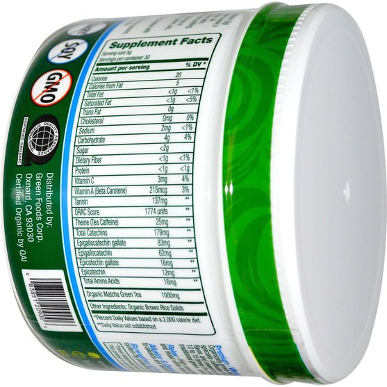 食物，涼茶，抹茶綠茶，補品，抗氧化劑，綠茶 - Green Foods Corporation, Organic Matcha Green Tea, 5.5 oz (156 g)