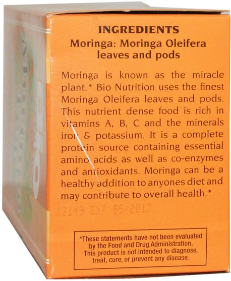 食物，涼茶，辣木 - Bio Nutrition, Moringa Tea, 30 Tea Bags, 2.1 oz (58.8 g)