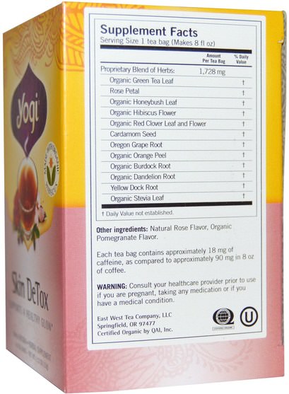 食物，涼茶，皮膚 - Yogi Tea, Soothing Rose Hibiscus Skin DeTox Tea, 16 Tea Bags, 1.12 oz (32 g)