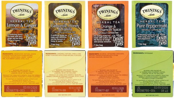 食物，涼茶，禮品套裝 - Twinings, Herbal Tea Variety Pack, Special Edition, Beauty and the Beast, 4 Boxes, 20 Tea Bags Each