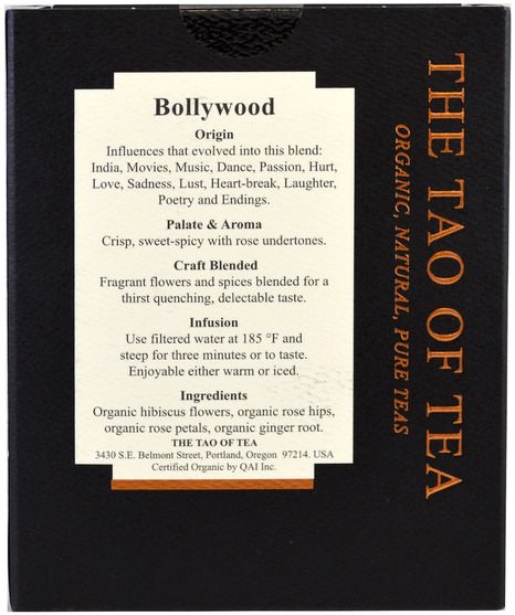 食物，涼茶，維生素c，玫瑰果 - The Tao of Tea, Organic Bollywood, 15 Pyramid Sachets, 1.58 oz (45 g)