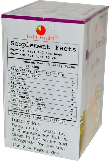 食物，涼茶，婦女 - Health King, Mammary & Uterus Care Herb Tea, 20 Tea Bags, 1.26 oz (36 g)