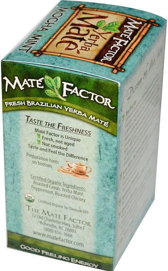食物，涼茶，馬黛茶 - Mate Factor, Organic Yerba Mat, Mocha Mint, 20 Tea Bags, 2.47 oz (70 g)