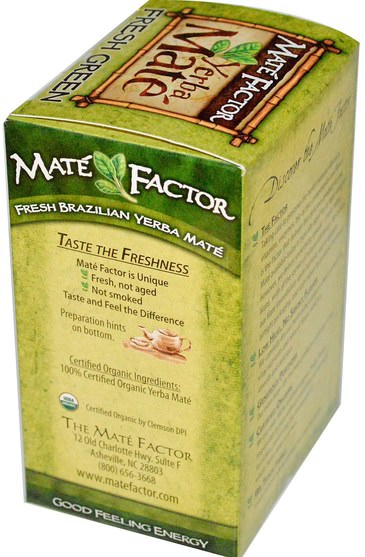 食物，涼茶，馬黛茶 - Mate Factor, Organic Yerba Mate, Fresh Green, 24 Tea Bags, 2.96 oz (84 g)