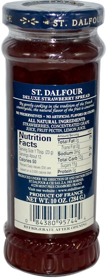 食物，果醬蔓延，水果蔓延 - St. Dalfour, Strawberry, Deluxe Strawberry Spread, 10 oz (284 g)