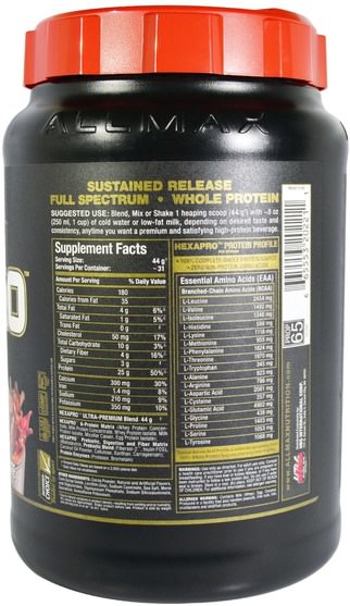 食物，酮友好 - ALLMAX Nutrition, Hexapro, Ultra-Premium Protein + MCT & Coconut Oil, Chocolate, 3 lbs (1.36 kg)