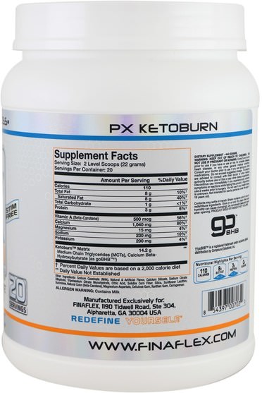 食物，酮友好，健康，飲食 - Finaflex, PX Ketoburn, Orange Dreamsicle, 15.5 oz (440 g)
