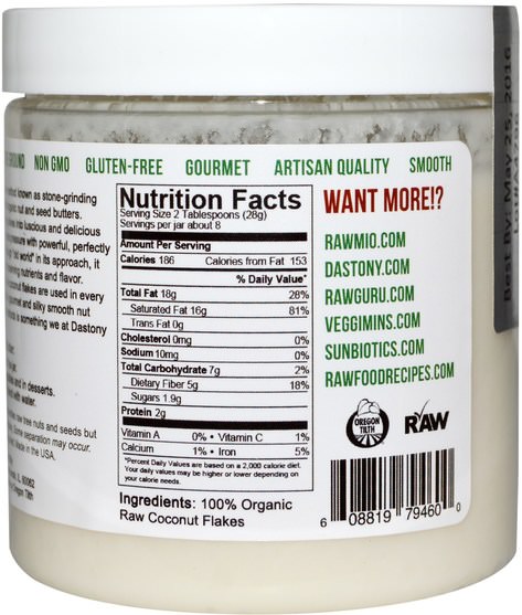 食物，堅果黃油 - Dastony, Coconut Butter, 100% Organic 8 oz (227 g)