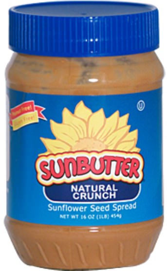 食品，堅果黃油，葵花籽油，堅果籽粒，葵花籽 - SunButter, Natural Crunch, Sunflower Seed Spread, 16 oz (454 g)