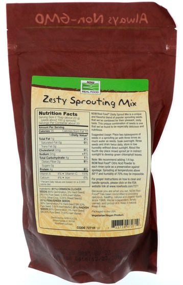 食品，堅果種子穀物，苜蓿種子 - Now Foods, Real Food, Zesty Sprouting Mix, 16 oz (454 g)