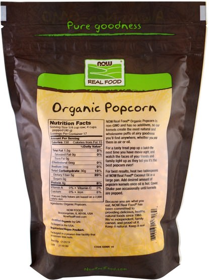 食物，堅果種子穀物，爆米花 - Now Foods, Real Food, Organic Popcorn, 24 oz (680 g)