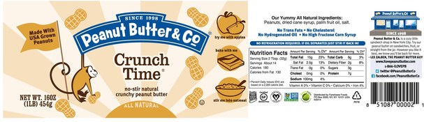 食物，花生醬 - Peanut Butter & Co., Crunch Time, Crunchy Peanut Butter, 16 oz (454 g)