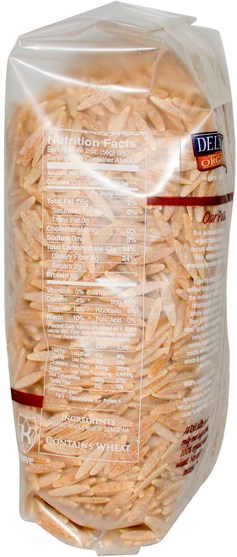 食品，米飯麵食湯和穀物，麵食和湯，小麥麵食 - DeLallo, Orzo No. 65, 100% Organic Whole Wheat Pasta, 16 oz (454 g)