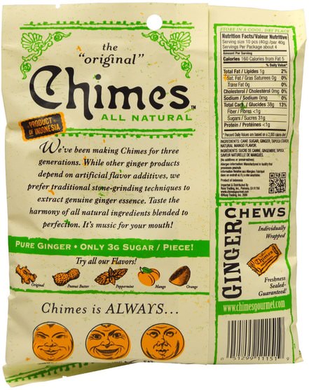 食物，小吃，糖果 - Chimes, Ginger Chews, Mango, 5 oz (141.8 g)