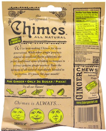 食物，小吃，糖果 - Chimes, Ginger Chews, Original, 5 oz (141.8 g)