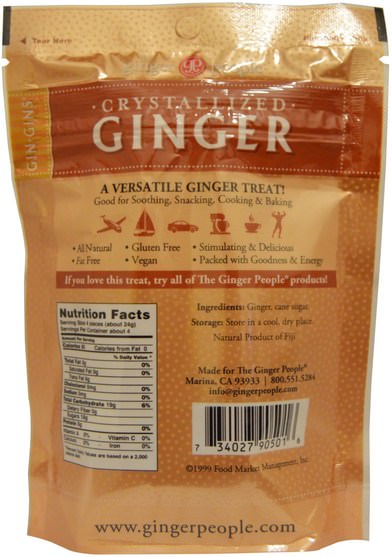 食物，小吃，糖果 - The Ginger People, GinGins, Crystallized Ginger, 3.5 oz (100 g)