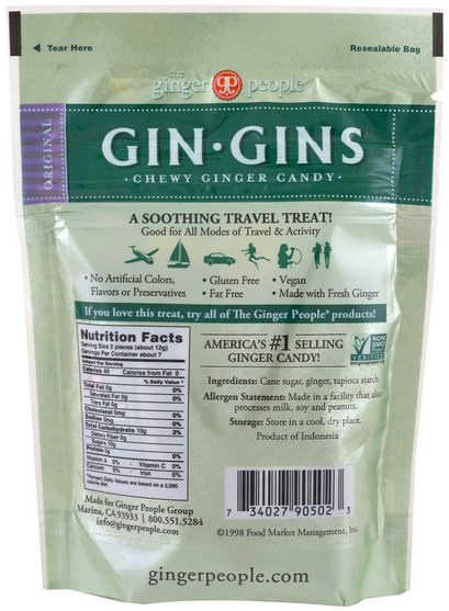 食物，零食，姜根 - The Ginger People, GinGins, Chewy Ginger Candy, Original, 3 oz (84 g)