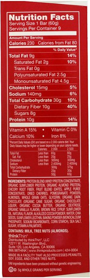 食物，小吃，健康零食，酒吧 - ThinkThin, Protein & Superfruit, Chocolate Pomegranate Cherry, 9 Bars, 2.12 oz (60 g) Each