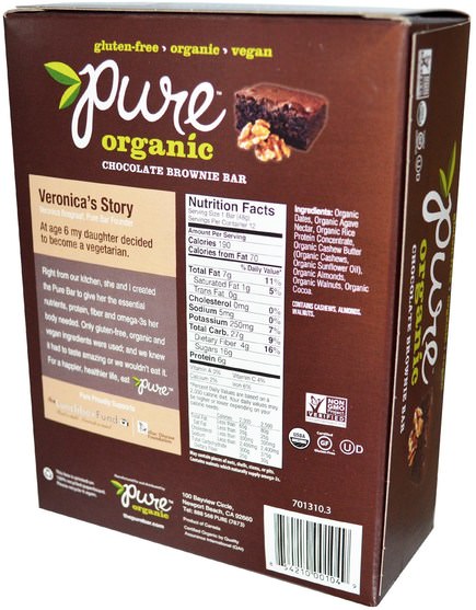 食物，零食，健康零食，補品，營養棒 - Pure Bar, Organic Chocolate Brownie, 12 Bars, 1.7 oz (48 g) Each