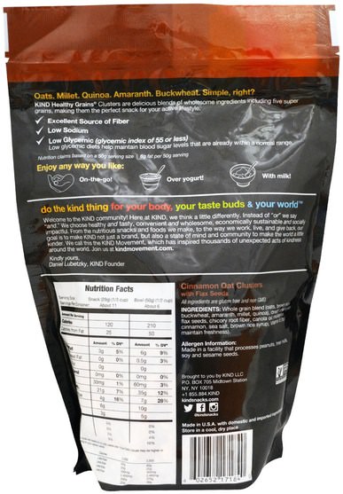 食品，零食，堅果種子 - KIND Bars, Healthy Grains, Cinnamon Oat Clusters with Flax Seeds, 11 oz (312 g)