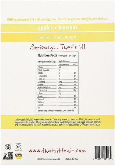 食物，零食，補品 - Thats It, Fruit Bars, Apples + Bananas, 12 Bars, 1.2 oz (420 g) Each