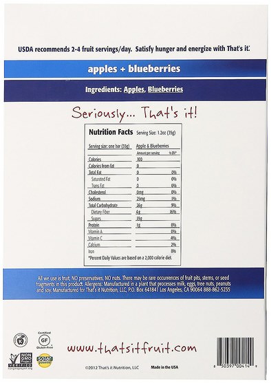食物，零食，補品 - Thats It, Fruit Bars, Apples + Blueberries, 12 Bars, 1.2 oz (420 g) Each