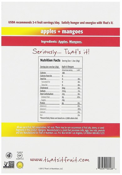 食物，零食，補品 - Thats It, Fruit Bars, Apples + Mangoes, 12 Bars, 1.2 oz (420 g) Each