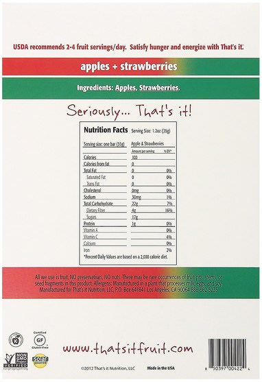 食物，零食，補品 - Thats It, Fruit Bars, Apples + Strawberries, 12 Bars, 1.2 oz (420 g) Each