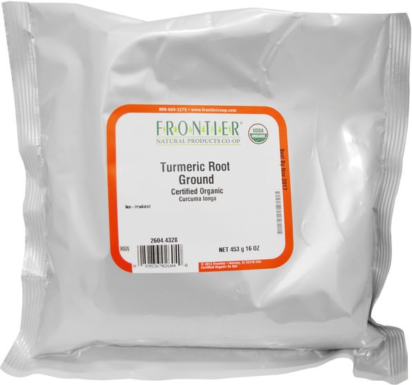 食品，香料和調料，薑黃香料，補品，抗氧化劑，薑黃素 - Frontier Natural Products, Certified Organic Ground Turmeric Root, 16 oz (453 g)