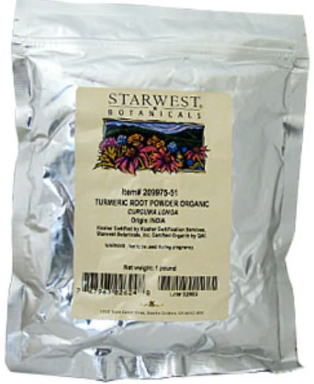 食品，香料和調料，薑黃香料，補品，抗氧化劑，薑黃素 - Starwest Botanicals, Turmeric Root Powder Organic 1 lb (453.6 g)