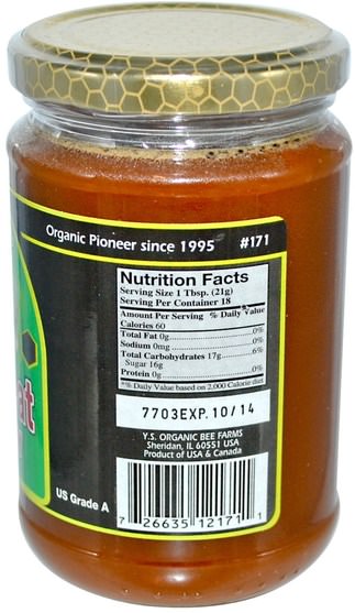 食物，甜味劑，蜂蜜 - Y.S. Eco Bee Farms, Buckwheat Pure Raw Honey, 13.5 oz (383 g)