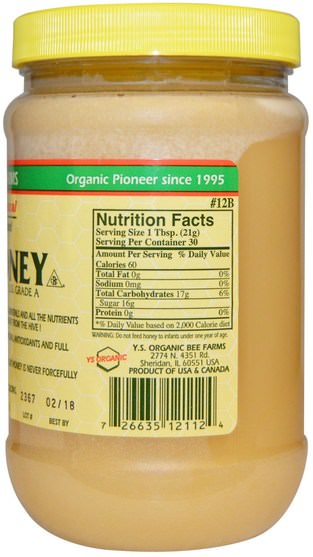 食物，甜味劑，蜂蜜 - Y.S. Eco Bee Farms, Raw Honey, U.S. Grade A, 22.0 oz (623 g)