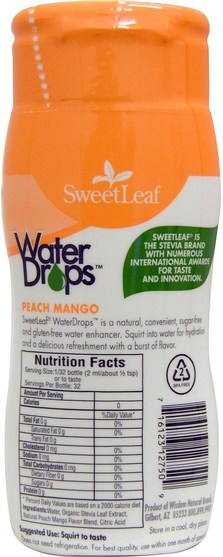 食物，甜味劑，甜葉菊液 - Wisdom Natural, SweetLeaf, Water Drops, Stevia Water Enhancer, Peach Mango, 2.1 fl oz (64 ml)
