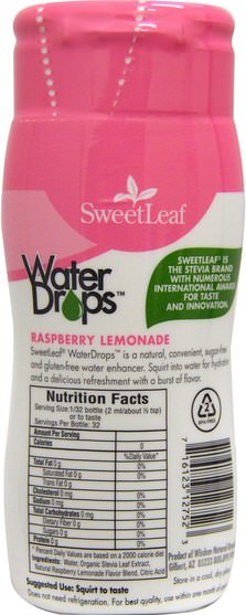 食物，甜味劑，甜葉菊液 - Wisdom Natural, SweetLeaf, Water Drops, Stevia Water Enhancer, Raspberry Lemonade, 2.1 fl oz (64 ml)