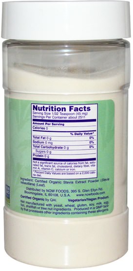 食物，甜味劑，甜葉菊 - Now Foods, Certified Organic Better Stevia, Extract Powder, 4 oz (113 g)