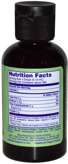 食物，甜味劑，甜葉菊 - Now Foods, Certified Organic Better Stevia, Liquid Sweetener, 2 fl oz (60 ml)