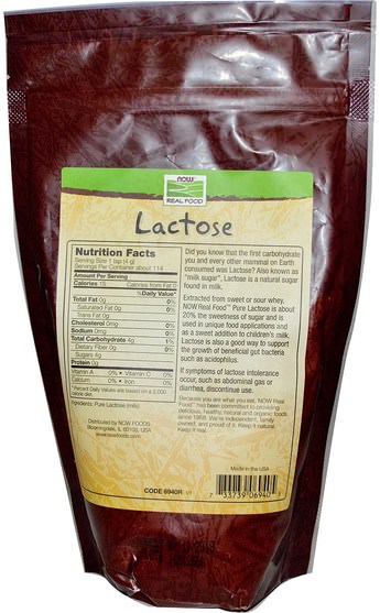 食物，甜味劑，糖 - Now Foods, Lactose, 1 lb (454 g)