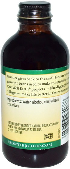 食物，甜味劑，香草精豆 - Frontier Natural Products, All-Natural Vanilla Extract, 4 fl oz (118 ml)