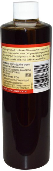 食物，甜味劑，香草精豆 - Frontier Natural Products, Organic Vanilla Flavoring, Non-Alcoholic, 16 fl oz (472 ml)