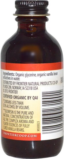 食物，甜味劑，香草精豆 - Frontier Natural Products, Organic Vanilla Flavoring, Non-Alcoholic, 2 fl oz (59 ml)