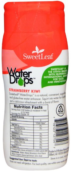 食物，甜味劑 - Wisdom Natural, SweetLeaf, Water Drops, Stevia Water Enhancer, Strawberry Kiwi, 2.1 fl oz (64 ml)
