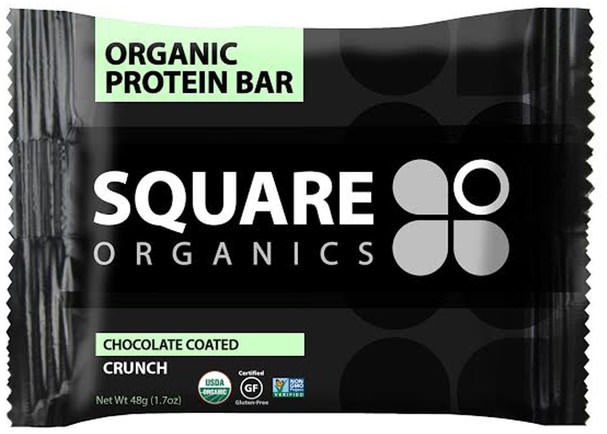 食物，素食，蛋白質棒 - Square Organics, Organic Protein Bar, Chocolate Coated Crunch, 12 Bars, 1.7 oz (48 g) Each