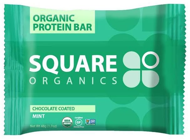 食物，素食，蛋白質棒 - Square Organics, Organic Protein Bar, Chocolate Coated Mint, 12 Bars, 1.7 oz (48 g) Each