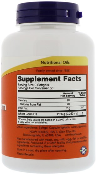 食品，小麥製品，小麥胚芽油 - Now Foods, Wheat Germ Oil, 1130 mg, 100 Softgels