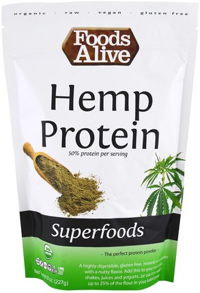 Organic Superfoods, Hemp Protein Powder, 8 oz (227 g) by Foods Alive, 補充劑，超級食品，efa omega 3 6 9（epa dha），大麻產品 HK 香港